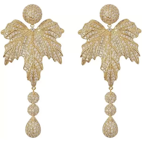 imageExaggerated Crystal Mapple Leaf Drop Dangle Earrings for Women S925 Sterling Silver Post Stud Gold Plated Cubic Zirconia Teardrop Chandelier Dangling Luxury Wedding Party Jewelry
