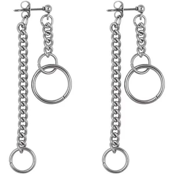 imageInterlocking Chain Drop Dangle Earrings Surgical Stainless Steel Hugie Hoops Tassel Dropping Dangly for Women Men Punk Ball Studs Hypoallergenic Fashion Unique Jewelry