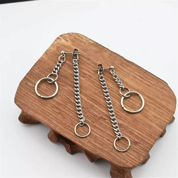 imageInterlocking Chain Drop Dangle Earrings Surgical Stainless Steel Hugie Hoops Tassel Dropping Dangly for Women Men Punk Ball Studs Hypoallergenic Fashion Unique Jewelry