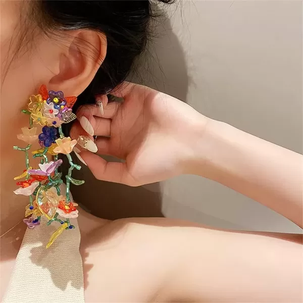imageLong Dangle Acrylic Flowers Earrings for Women Girls 925 Sterling Silver Post Colorful Resin Tassel Flower Petal Leaf Cluster Exaggerated Statement Drop Stud Retro Party Prom Y2K Gargen Jewelry Gifts