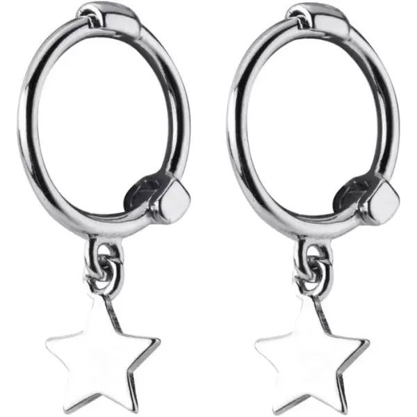 imageMini Star Dangle Sterling Silver Small Hoop Earrings for Women Girls Cartilage Sleeper Hoops Cute Jewelry