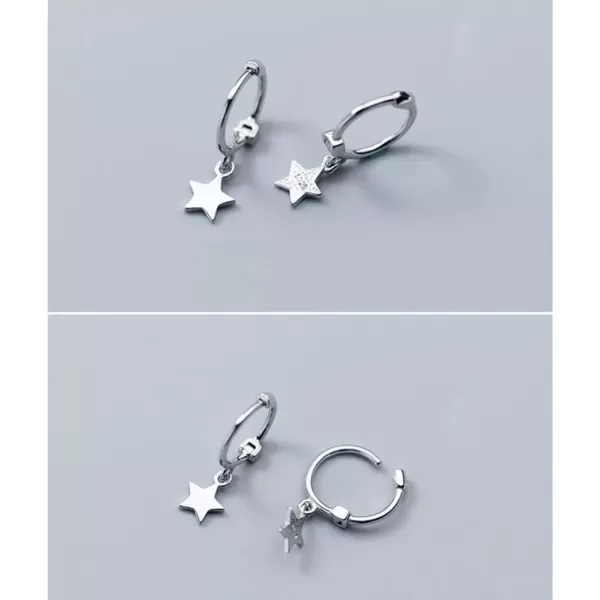 imageMini Star Dangle Sterling Silver Small Hoop Earrings for Women Girls Cartilage Sleeper Hoops Cute Jewelry
