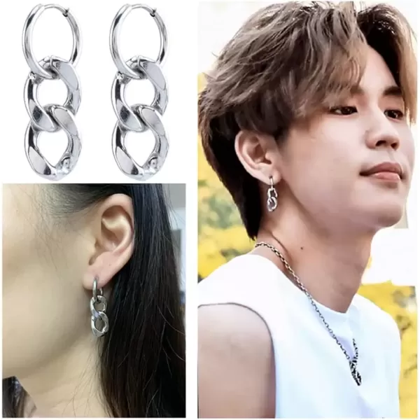 imagePunk Big Chain Drop Dangle Small Hoop Earrings for Women Men Stainless Steel Charms Thick Tassel Dropping Huggie Hoops Cartilage Hypoallergenic Fashion Personalized Y2K Jewelry