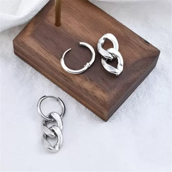 imagePunk Big Chain Drop Dangle Small Hoop Earrings for Women Men Stainless Steel Charms Thick Tassel Dropping Huggie Hoops Cartilage Hypoallergenic Fashion Personalized Y2K Jewelry