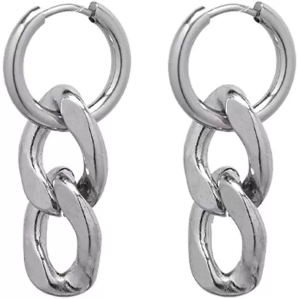 imagePunk Big Chain Drop Dangle Small Hoop Earrings for Women Men Stainless Steel Charms Thick Tassel Dropping Huggie Hoops Cartilage Hypoallergenic Fashion Personalized Y2K Jewelry