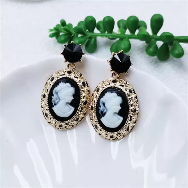 imageRetro Cameo Dangle Earrings for Women Girls Black CZ Acrylic Baroque Statement Drop Dangling Stud Earring Lightweight Vintage Boho Halloween Jewelry Gifts for Friends