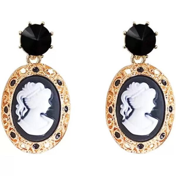 imageRetro Cameo Dangle Earrings for Women Girls Black CZ Acrylic Baroque Statement Drop Dangling Stud Earring Lightweight Vintage Boho Halloween Jewelry Gifts for Friends