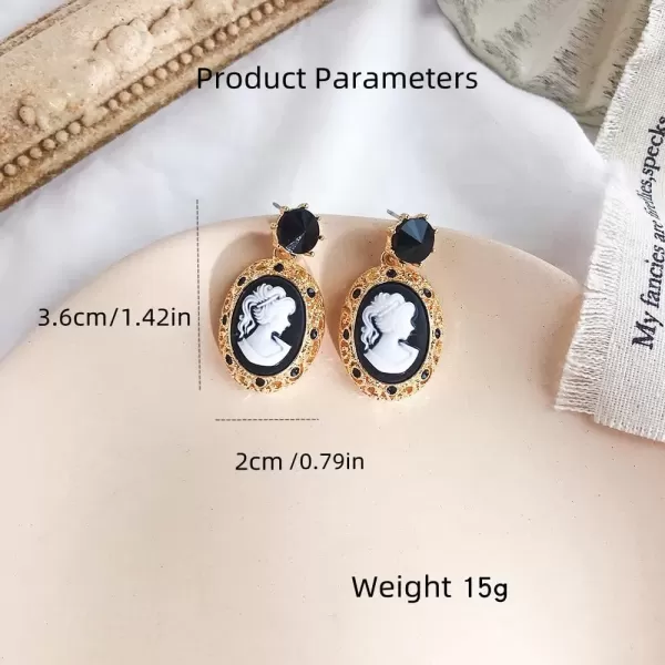 imageRetro Cameo Dangle Earrings for Women Girls Black CZ Acrylic Baroque Statement Drop Dangling Stud Earring Lightweight Vintage Boho Halloween Jewelry Gifts for Friends