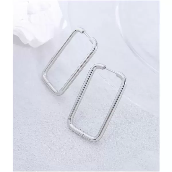 imageSilvery Big Rectangle Hoop Earrings for Women Stainless Steel for Sensitive Ears Large Geometric Huggie Hoops Dangle Drop Fashion Minimalist Jewelry 40mm