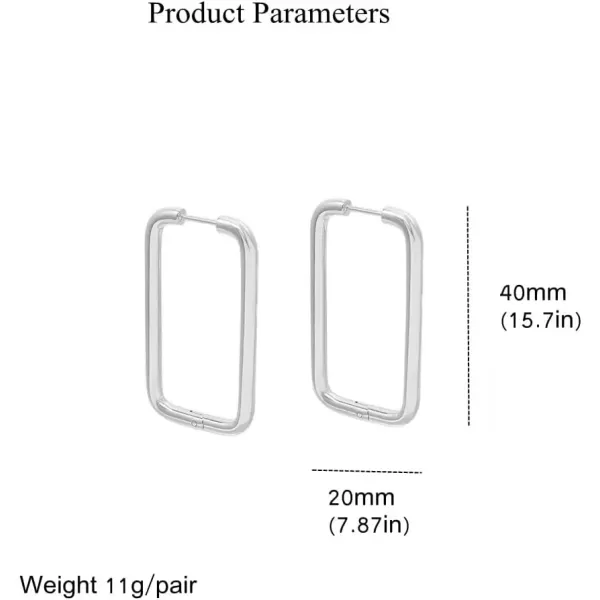 imageSilvery Big Rectangle Hoop Earrings for Women Stainless Steel for Sensitive Ears Large Geometric Huggie Hoops Dangle Drop Fashion Minimalist Jewelry 40mm