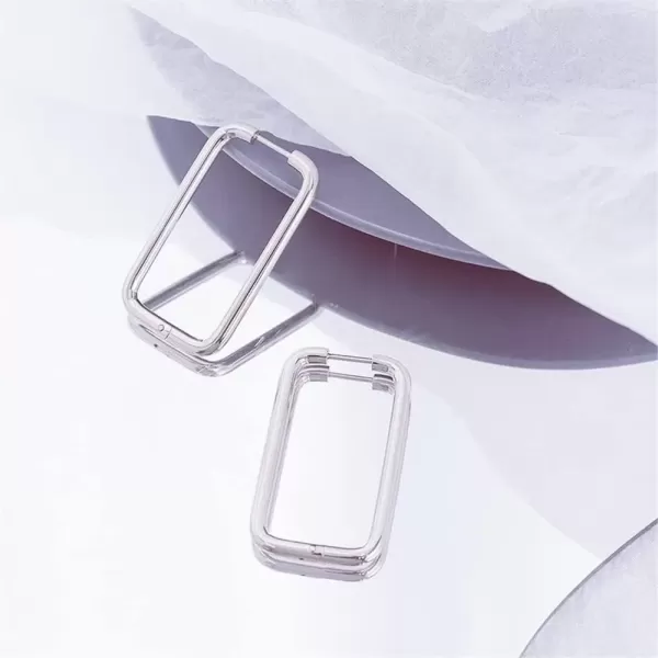 imageSilvery Big Rectangle Hoop Earrings for Women Stainless Steel for Sensitive Ears Large Geometric Huggie Hoops Dangle Drop Fashion Minimalist Jewelry 40mm