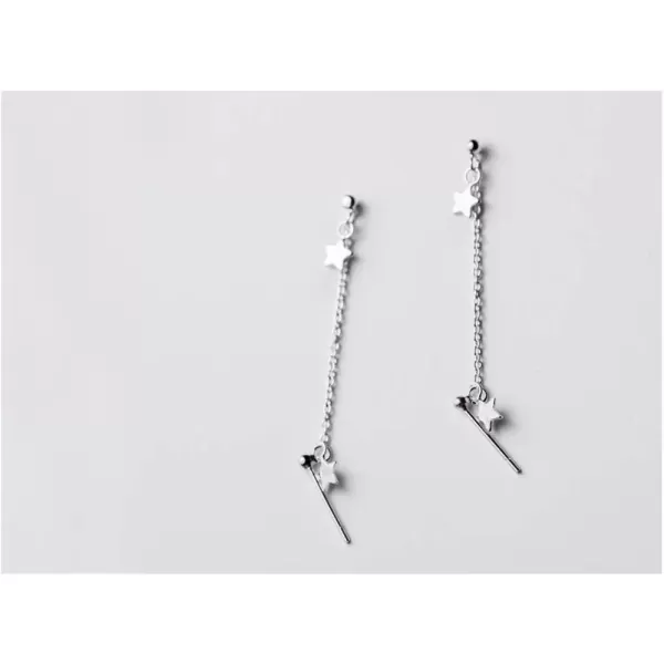 imageStar Double Piercing Tassel Chain Drop Dangle Cartilage Ball Bead Stud Earrings for Women 925 Sterling Silver Double Stars 2 Hole Helix Tragus Post Pin Fashion Cute Birthday Christmas Easter Jewelry Gifts