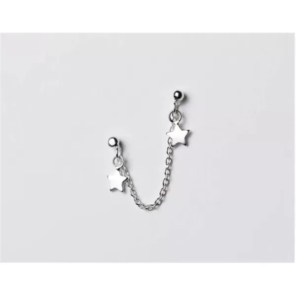 imageStar Double Piercing Tassel Chain Drop Dangle Cartilage Ball Bead Stud Earrings for Women 925 Sterling Silver Double Stars 2 Hole Helix Tragus Post Pin Fashion Cute Birthday Christmas Easter Jewelry Gifts