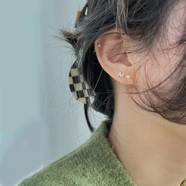 image18G Tiny Initial Stud Earrings for Women Girls 925 Sterling Silver 14K Gold Plated Hypoallergenic Cute Small Alphabet Letter Cartilage Tragus 3mm Ball Screw Back Piercing Sensitive EarM Silver