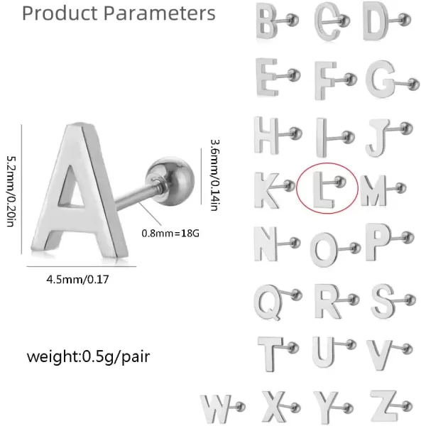 image18G Tiny Initial Stud Earrings for Women Girls 925 Sterling Silver 14K Gold Plated Hypoallergenic Cute Small Alphabet Letter Cartilage Tragus 3mm Ball Screw Back Piercing Sensitive EarL Silver