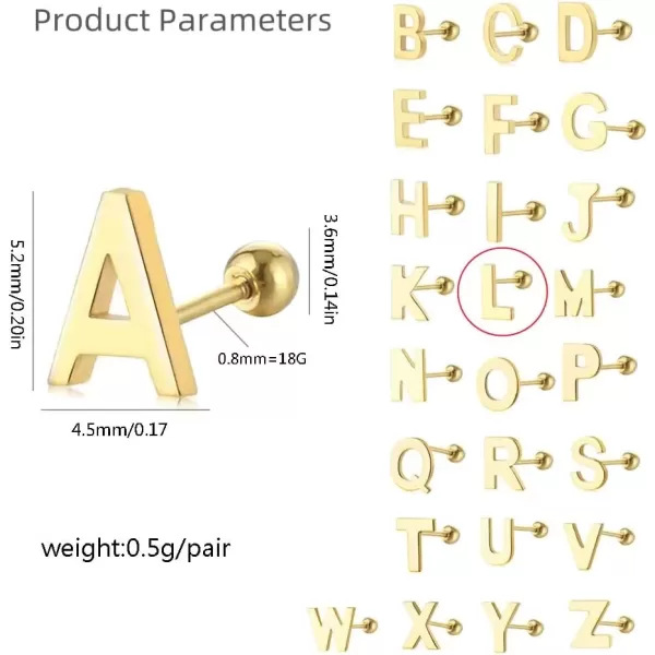 image18G Tiny Initial Stud Earrings for Women Girls 925 Sterling Silver 14K Gold Plated Hypoallergenic Cute Small Alphabet Letter Cartilage Tragus 3mm Ball Screw Back Piercing Sensitive EarL Golden