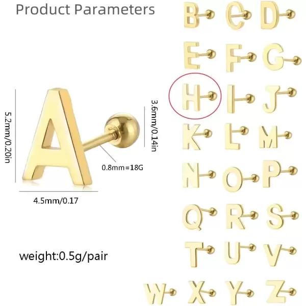 image18G Tiny Initial Stud Earrings for Women Girls 925 Sterling Silver 14K Gold Plated Hypoallergenic Cute Small Alphabet Letter Cartilage Tragus 3mm Ball Screw Back Piercing Sensitive EarHGolden