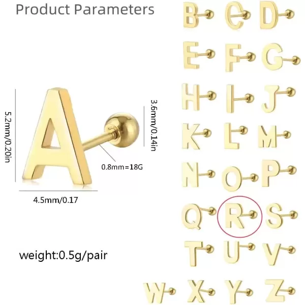 image18G Tiny Initial Stud Earrings for Women Girls 925 Sterling Silver 14K Gold Plated Hypoallergenic Cute Small Alphabet Letter Cartilage Tragus 3mm Ball Screw Back Piercing Sensitive EarR Golden