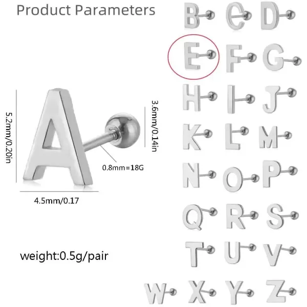 image18G Tiny Initial Stud Earrings for Women Girls 925 Sterling Silver 14K Gold Plated Hypoallergenic Cute Small Alphabet Letter Cartilage Tragus 3mm Ball Screw Back Piercing Sensitive EarE Silvery