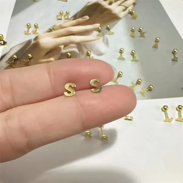 image18G Tiny Initial Stud Earrings for Women Girls 925 Sterling Silver 14K Gold Plated Hypoallergenic Cute Small Alphabet Letter Cartilage Tragus 3mm Ball Screw Back Piercing Sensitive EarSGolden