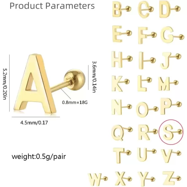 image18G Tiny Initial Stud Earrings for Women Girls 925 Sterling Silver 14K Gold Plated Hypoallergenic Cute Small Alphabet Letter Cartilage Tragus 3mm Ball Screw Back Piercing Sensitive EarSGolden