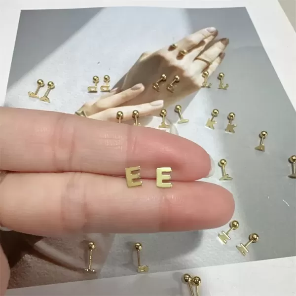 image18G Tiny Initial Stud Earrings for Women Girls 925 Sterling Silver 14K Gold Plated Hypoallergenic Cute Small Alphabet Letter Cartilage Tragus 3mm Ball Screw Back Piercing Sensitive EarE Golden