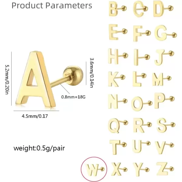 image18G Tiny Initial Stud Earrings for Women Girls 925 Sterling Silver 14K Gold Plated Hypoallergenic Cute Small Alphabet Letter Cartilage Tragus 3mm Ball Screw Back Piercing Sensitive EarW Golden