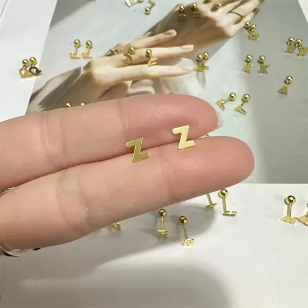 image18G Tiny Initial Stud Earrings for Women Girls 925 Sterling Silver 14K Gold Plated Hypoallergenic Cute Small Alphabet Letter Cartilage Tragus 3mm Ball Screw Back Piercing Sensitive EarZ Golden