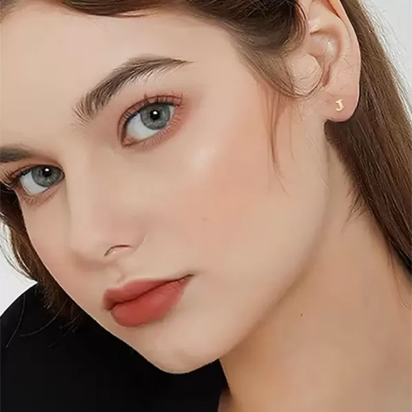 image18G Tiny Initial Stud Earrings for Women Girls 925 Sterling Silver 14K Gold Plated Hypoallergenic Cute Small Alphabet Letter Cartilage Tragus 3mm Ball Screw Back Piercing Sensitive EarJGolden