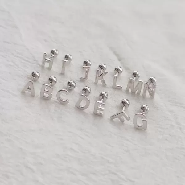 image18G Tiny Initial Stud Earrings for Women Girls 925 Sterling Silver 14K Gold Plated Hypoallergenic Cute Small Alphabet Letter Cartilage Tragus 3mm Ball Screw Back Piercing Sensitive EarA Silvery