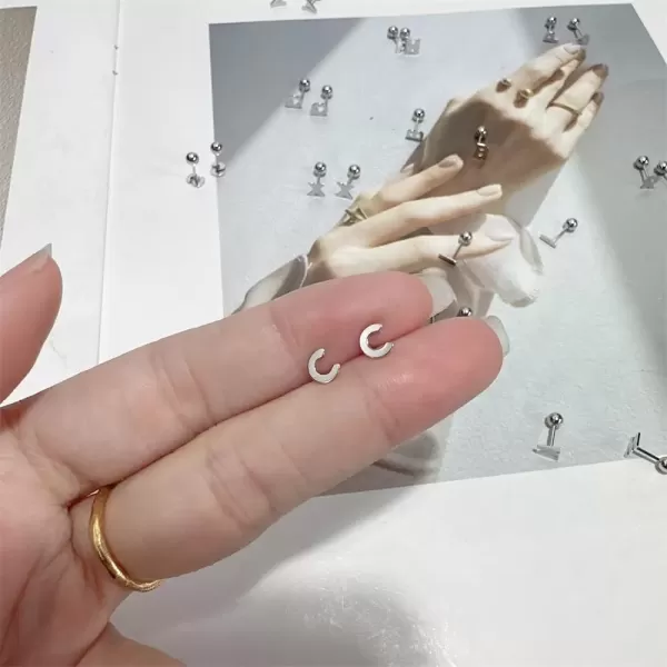 image18G Tiny Initial Stud Earrings for Women Girls 925 Sterling Silver 14K Gold Plated Hypoallergenic Cute Small Alphabet Letter Cartilage Tragus 3mm Ball Screw Back Piercing Sensitive EarC Silvery