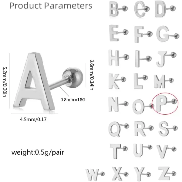image18G Tiny Initial Stud Earrings for Women Girls 925 Sterling Silver 14K Gold Plated Hypoallergenic Cute Small Alphabet Letter Cartilage Tragus 3mm Ball Screw Back Piercing Sensitive EarP Silver