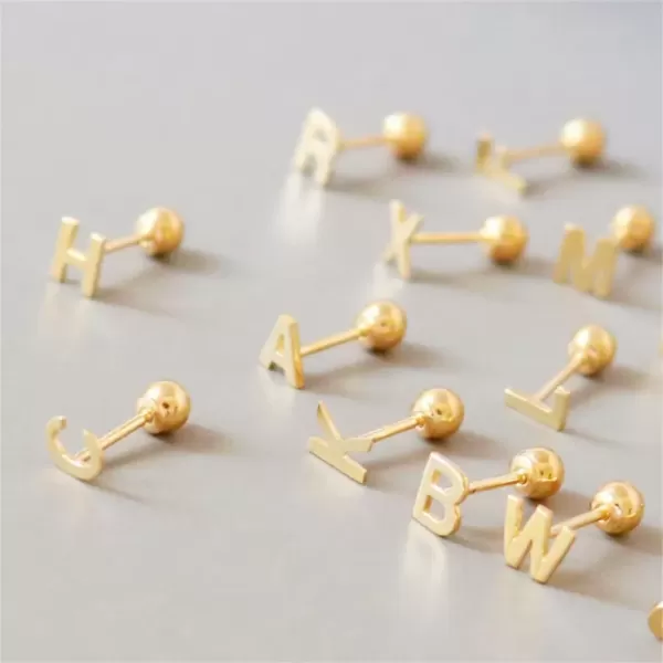image18G Tiny Initial Stud Earrings for Women Girls 925 Sterling Silver 14K Gold Plated Hypoallergenic Cute Small Alphabet Letter Cartilage Tragus 3mm Ball Screw Back Piercing Sensitive EarCGolden