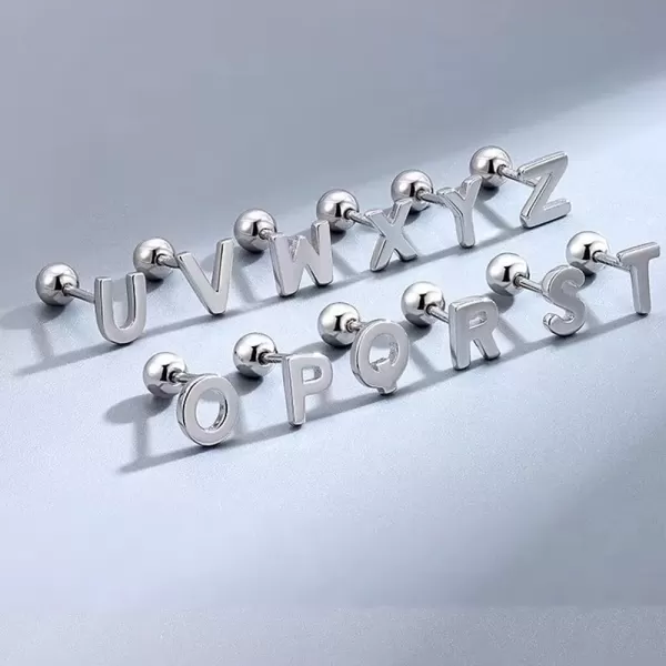 image18G Tiny Initial Stud Earrings for Women Girls 925 Sterling Silver 14K Gold Plated Hypoallergenic Cute Small Alphabet Letter Cartilage Tragus 3mm Ball Screw Back Piercing Sensitive EarS Silvery