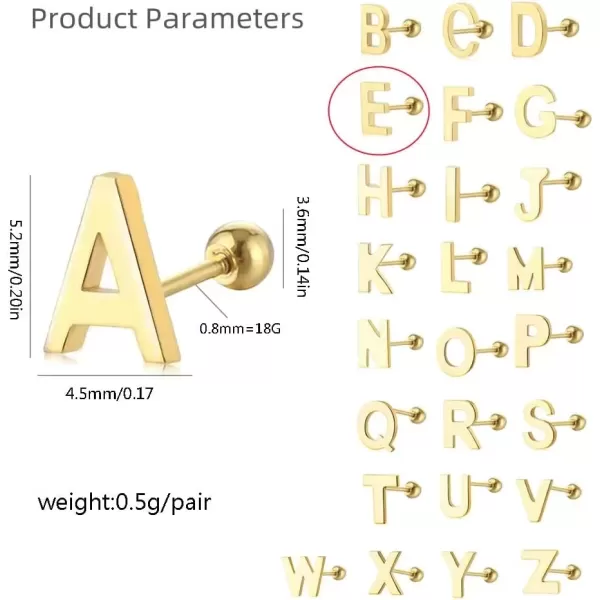 image18G Tiny Initial Stud Earrings for Women Girls 925 Sterling Silver 14K Gold Plated Hypoallergenic Cute Small Alphabet Letter Cartilage Tragus 3mm Ball Screw Back Piercing Sensitive EarE Golden