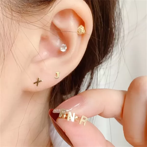 image18G Tiny Initial Stud Earrings for Women Girls 925 Sterling Silver 14K Gold Plated Hypoallergenic Cute Small Alphabet Letter Cartilage Tragus 3mm Ball Screw Back Piercing Sensitive EarJGolden
