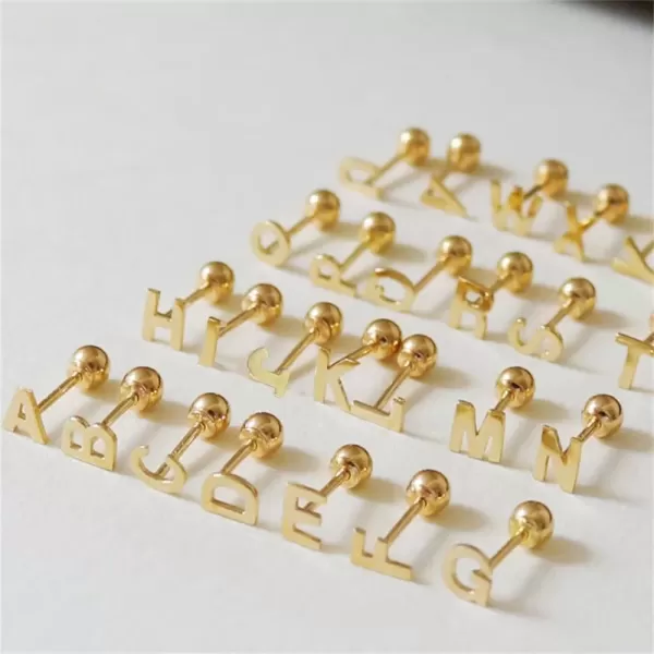 image18G Tiny Initial Stud Earrings for Women Girls 925 Sterling Silver 14K Gold Plated Hypoallergenic Cute Small Alphabet Letter Cartilage Tragus 3mm Ball Screw Back Piercing Sensitive EarAGolden