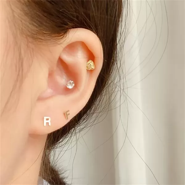 image18G Tiny Initial Stud Earrings for Women Girls 925 Sterling Silver 14K Gold Plated Hypoallergenic Cute Small Alphabet Letter Cartilage Tragus 3mm Ball Screw Back Piercing Sensitive EarR Golden