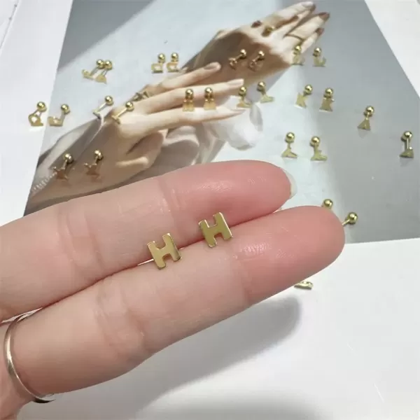 image18G Tiny Initial Stud Earrings for Women Girls 925 Sterling Silver 14K Gold Plated Hypoallergenic Cute Small Alphabet Letter Cartilage Tragus 3mm Ball Screw Back Piercing Sensitive EarHGolden