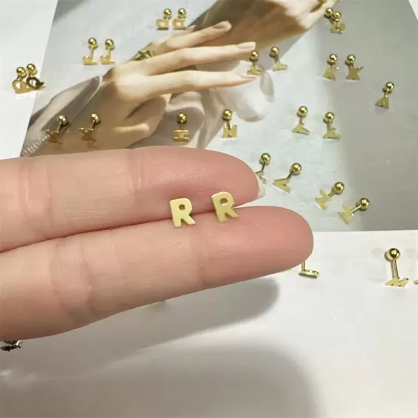 image18G Tiny Initial Stud Earrings for Women Girls 925 Sterling Silver 14K Gold Plated Hypoallergenic Cute Small Alphabet Letter Cartilage Tragus 3mm Ball Screw Back Piercing Sensitive EarR Golden