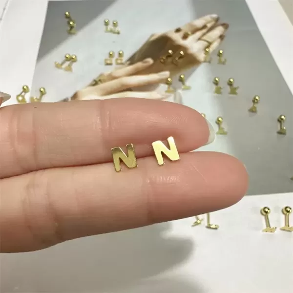 image18G Tiny Initial Stud Earrings for Women Girls 925 Sterling Silver 14K Gold Plated Hypoallergenic Cute Small Alphabet Letter Cartilage Tragus 3mm Ball Screw Back Piercing Sensitive EarN Golden