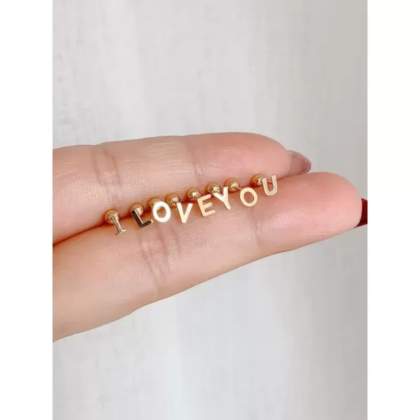 image18G Tiny Initial Stud Earrings for Women Girls 925 Sterling Silver 14K Gold Plated Hypoallergenic Cute Small Alphabet Letter Cartilage Tragus 3mm Ball Screw Back Piercing Sensitive EarL Golden