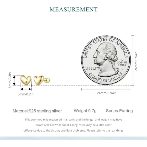 image18g Golden Mini Heart Sterling Silver Hypoallergenic Pierced Earrings for Women Girls Minimalist Love Hearted Bead Stud Tiny Small Cartilage 3mm Ball Screw Back Tragus Cute Birthday Christmas Valentines Jewelry Gifts