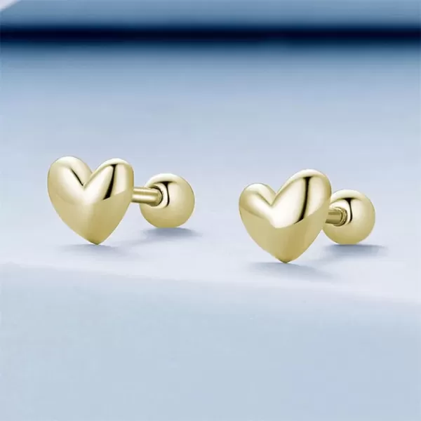 image18g Golden Mini Heart Sterling Silver Hypoallergenic Pierced Earrings for Women Girls Minimalist Love Hearted Bead Stud Tiny Small Cartilage 3mm Ball Screw Back Tragus Cute Birthday Christmas Valentines Jewelry Gifts