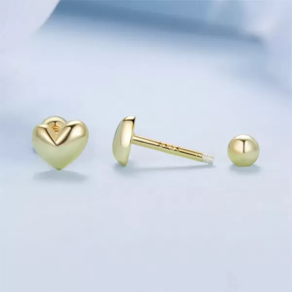 image18g Golden Mini Heart Sterling Silver Hypoallergenic Pierced Earrings for Women Girls Minimalist Love Hearted Bead Stud Tiny Small Cartilage 3mm Ball Screw Back Tragus Cute Birthday Christmas Valentines Jewelry Gifts