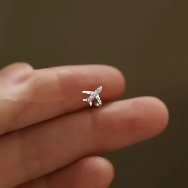 image20G Airplane Cartilage Earrings for Women Girls 925 Sterling Silver Hypoallergenic Cubic Zirconia Tiny Cute Plane Ear Piercing Stud Tragus Birthday Anniversary Airline Jewelry Gifts Souvenir