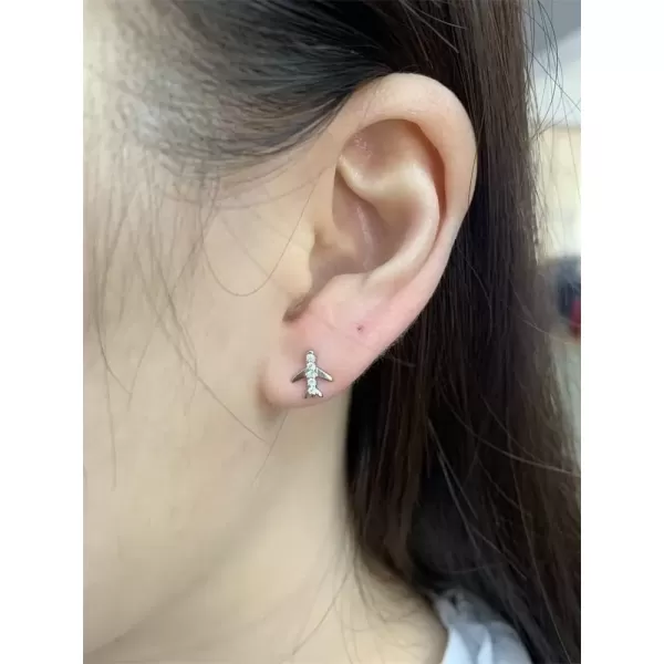image20G Airplane Cartilage Earrings for Women Girls 925 Sterling Silver Hypoallergenic Cubic Zirconia Tiny Cute Plane Ear Piercing Stud Tragus Birthday Anniversary Airline Jewelry Gifts Souvenir
