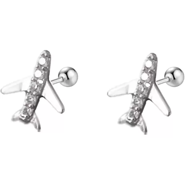 image20G Airplane Cartilage Earrings for Women Girls 925 Sterling Silver Hypoallergenic Cubic Zirconia Tiny Cute Plane Ear Piercing Stud Tragus Birthday Anniversary Airline Jewelry Gifts Souvenir