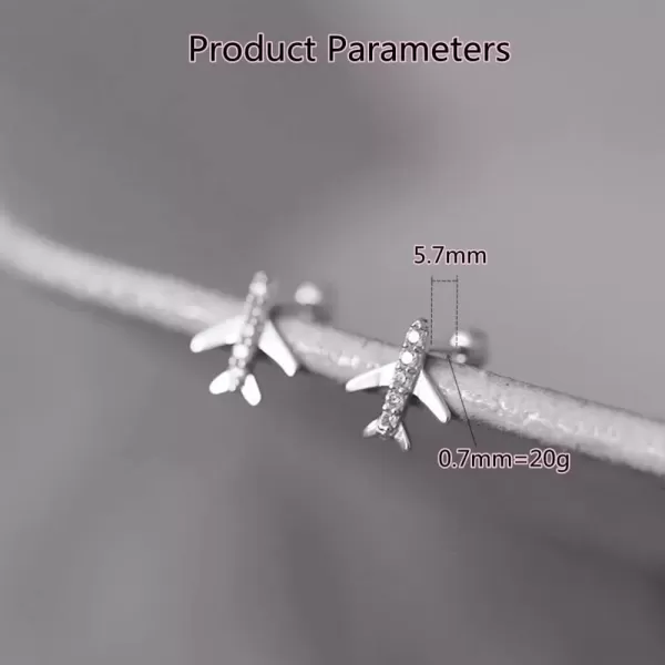 image20G Airplane Cartilage Earrings for Women Girls 925 Sterling Silver Hypoallergenic Cubic Zirconia Tiny Cute Plane Ear Piercing Stud Tragus Birthday Anniversary Airline Jewelry Gifts Souvenir