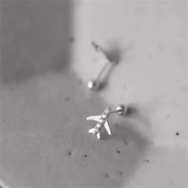 image20G Airplane Cartilage Earrings for Women Girls 925 Sterling Silver Hypoallergenic Cubic Zirconia Tiny Cute Plane Ear Piercing Stud Tragus Birthday Anniversary Airline Jewelry Gifts Souvenir